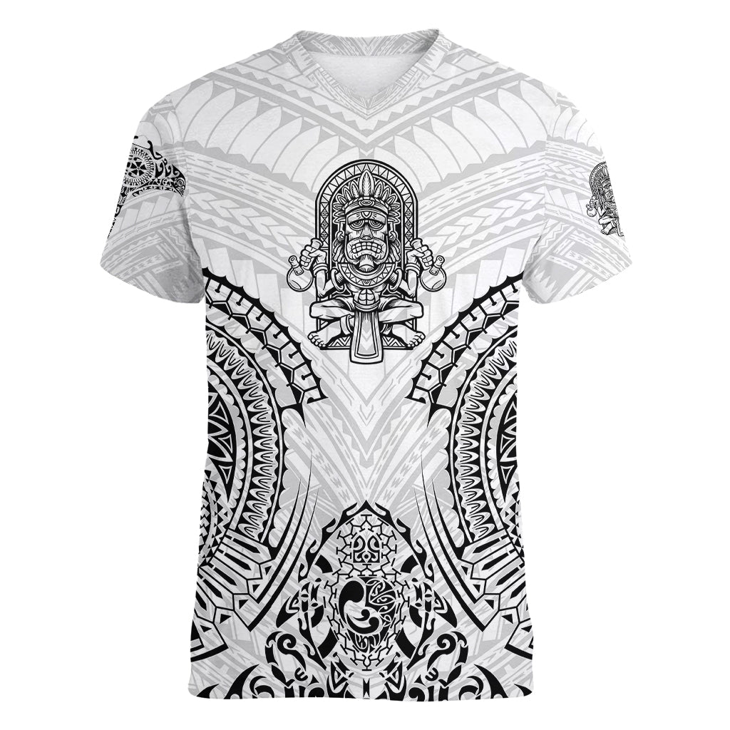 Hawaii Polynesian Women V Neck T Shirt Warrior symbol - Wonder Print Shop