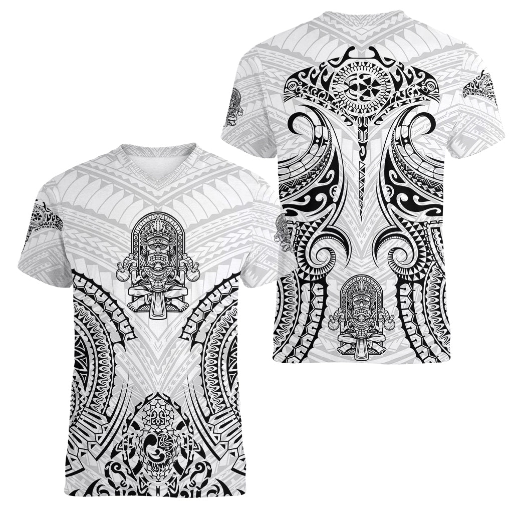 Hawaii Polynesian Women V Neck T Shirt Warrior symbol - Wonder Print Shop