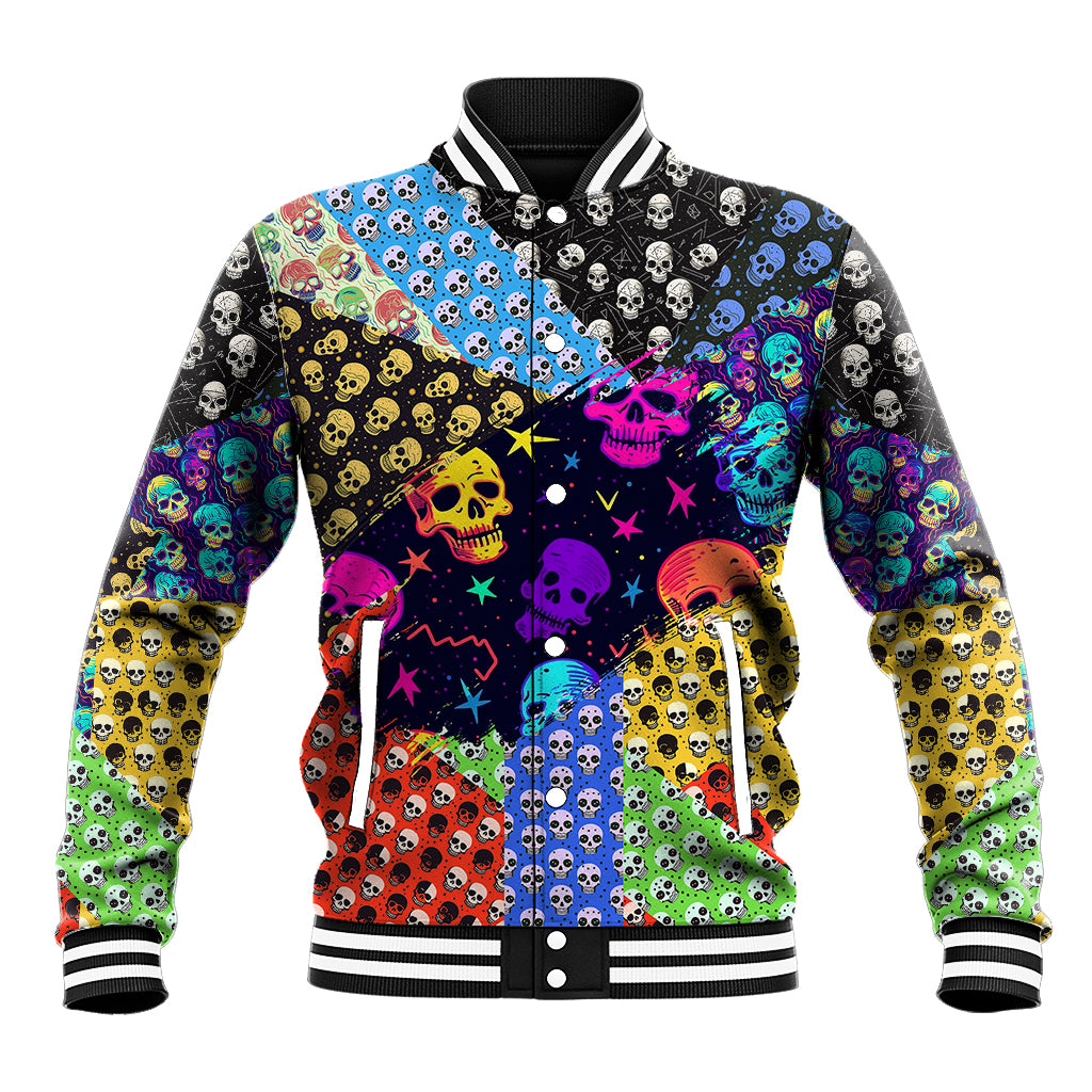 Skull Pattern Baseball Jacket Colorful Skull Pattern Mix - Wonder Print Shop