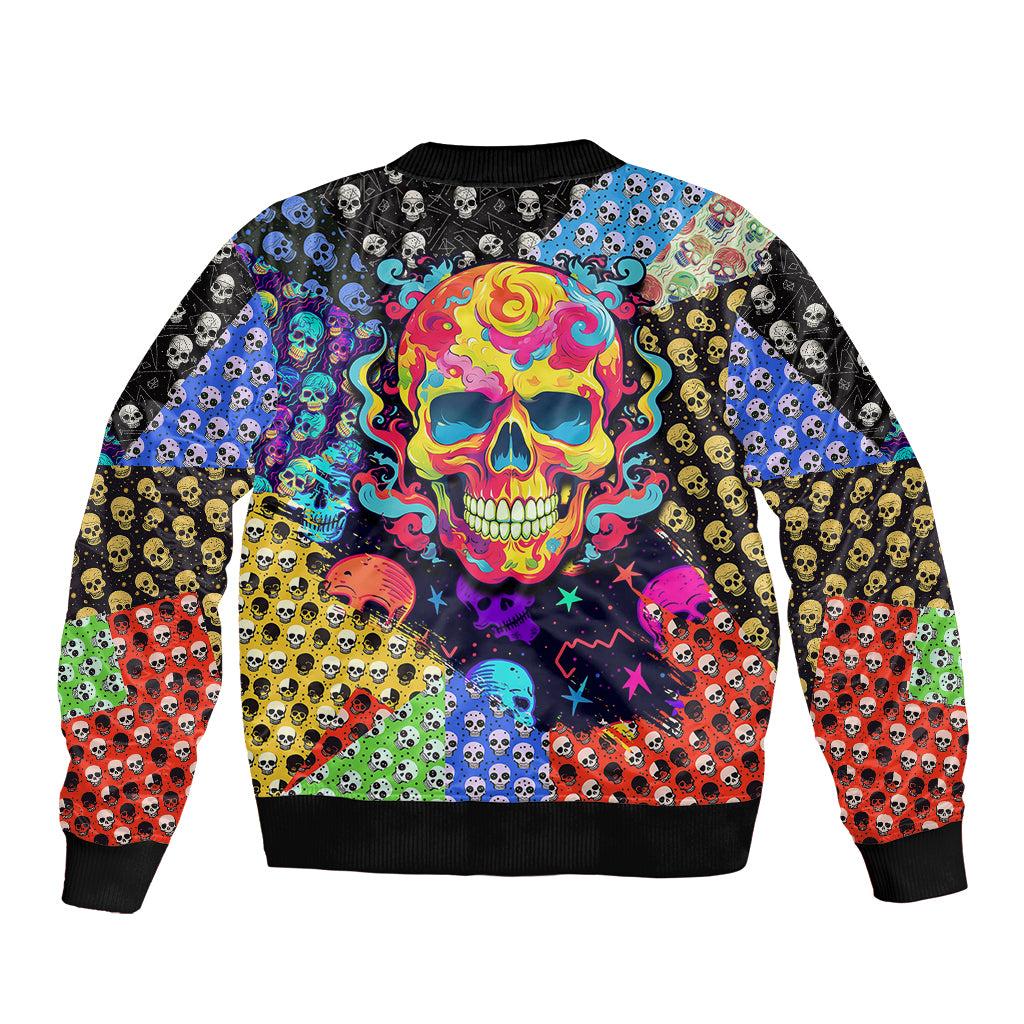 Skull Pattern Bomber Jacket Colorful Skull Pattern Mix - Wonder Print Shop