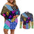 Skull Pattern Couples Matching Off Shoulder Short Dress and Long Sleeve Button Shirts Colorful Skull Pattern Mix - Wonder Print Shop