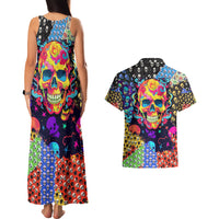 Skull Pattern Couples Matching Tank Maxi Dress and Hawaiian Shirt Colorful Skull Pattern Mix - Wonder Print Shop