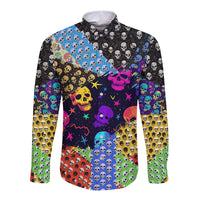 Skull Pattern Long Sleeve Button Shirt Colorful Skull Pattern Mix - Wonder Print Shop