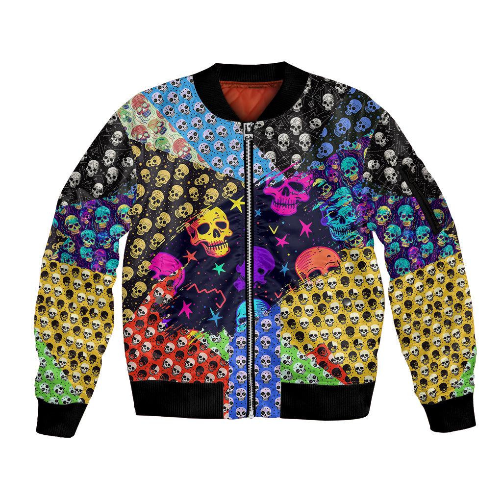 Skull Pattern Sleeve Zip Bomber Jacket Colorful Skull Pattern Mix - Wonder Print Shop