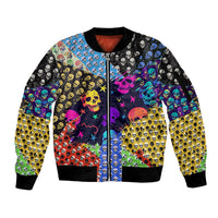 Skull Pattern Sleeve Zip Bomber Jacket Colorful Skull Pattern Mix - Wonder Print Shop