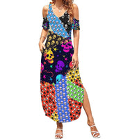 Skull Pattern Summer Maxi Dress Colorful Skull Pattern Mix - Wonder Print Shop