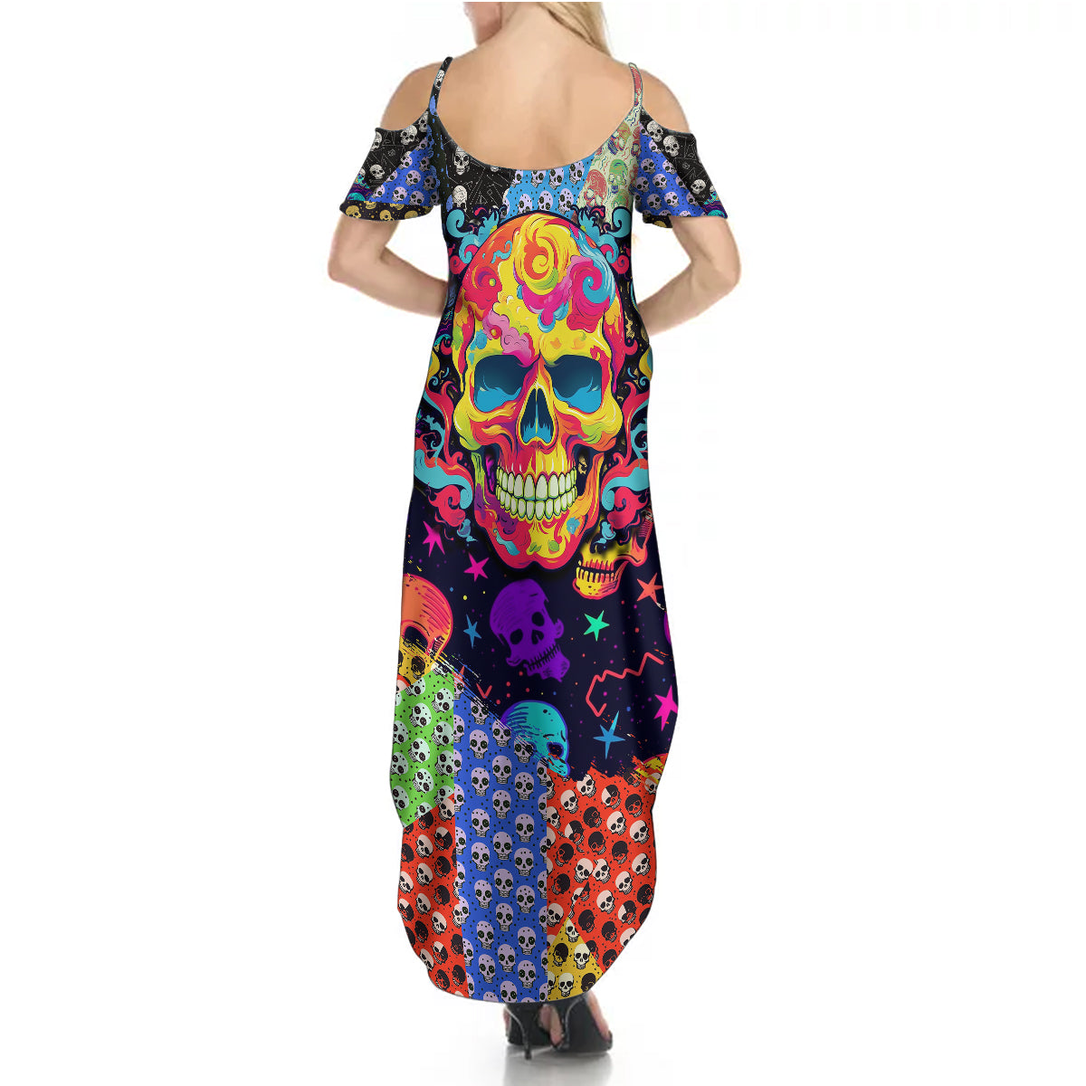 Skull Pattern Summer Maxi Dress Colorful Skull Pattern Mix - Wonder Print Shop