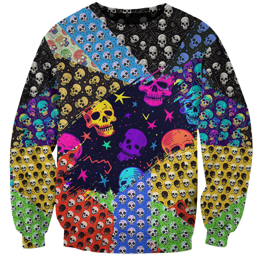 Skull Pattern Sweatshirt Colorful Skull Pattern Mix - Wonder Print Shop