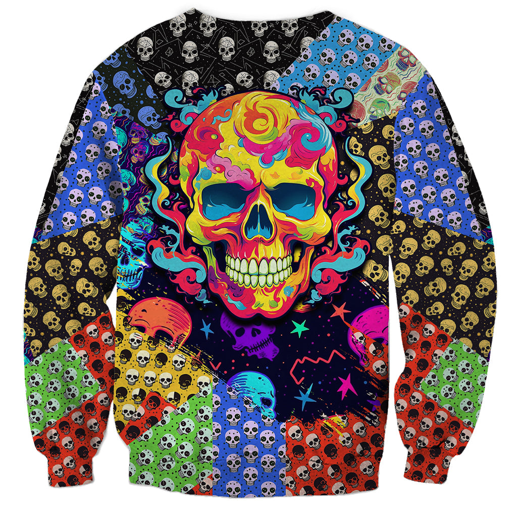 Skull Pattern Sweatshirt Colorful Skull Pattern Mix - Wonder Print Shop