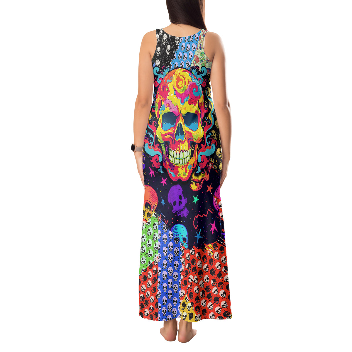 Skull Pattern Tank Maxi Dress Colorful Skull Pattern Mix - Wonder Print Shop