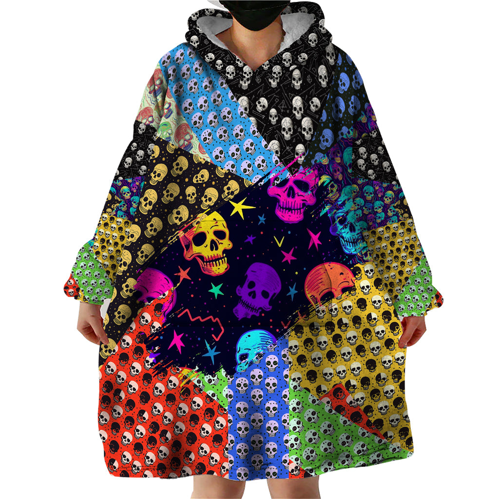 Skull Pattern Wearable Blanket Hoodie Colorful Skull Pattern Mix - Wonder Print Shop