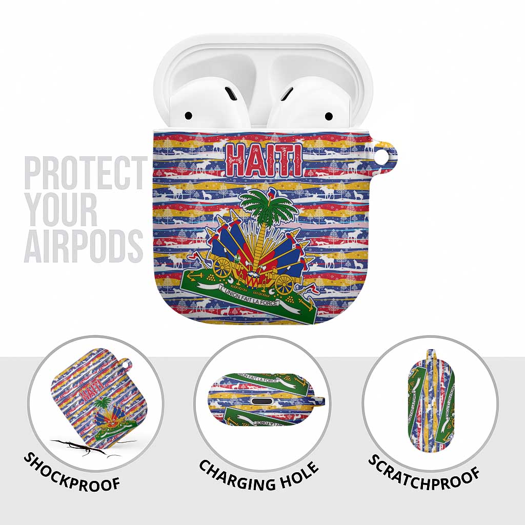 Haiti Christmas AirPods Case with Blue Red Yellow Xmas Santa Sleigh and Coat of Arms - Wonder Print Shop