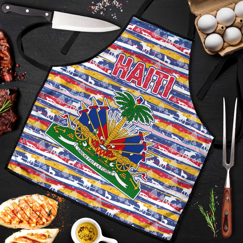 Haiti Christmas Apron with Blue Red Yellow Xmas Santa Sleigh and Coat of Arms - Wonder Print Shop