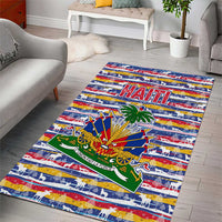 Haiti Christmas Area Rug with Blue Red Yellow Xmas Santa Sleigh and Coat of Arms - Wonder Print Shop