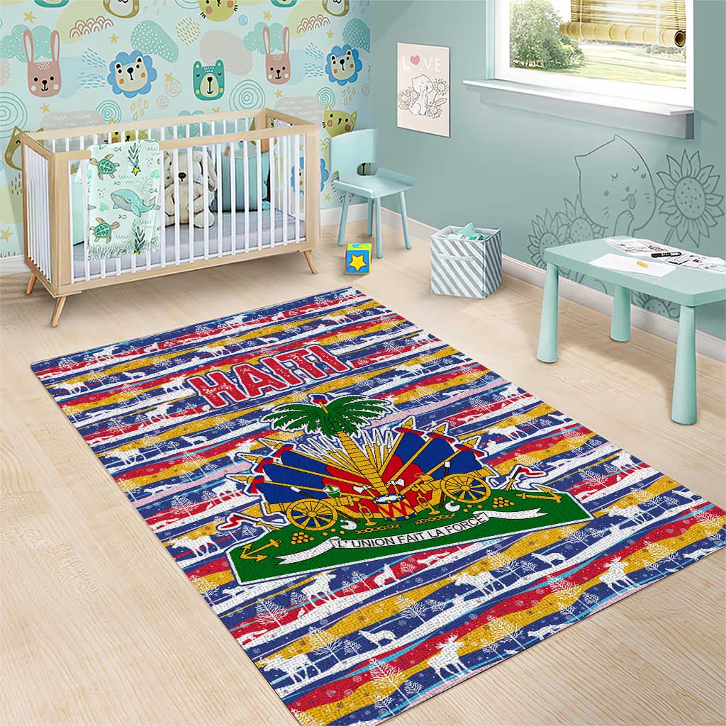 Haiti Christmas Area Rug with Blue Red Yellow Xmas Santa Sleigh and Coat of Arms - Wonder Print Shop