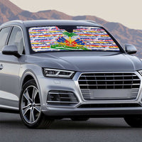 Haiti Christmas Auto Sun Shade with Blue Red Yellow Xmas Santa Sleigh and Coat of Arms - Wonder Print Shop