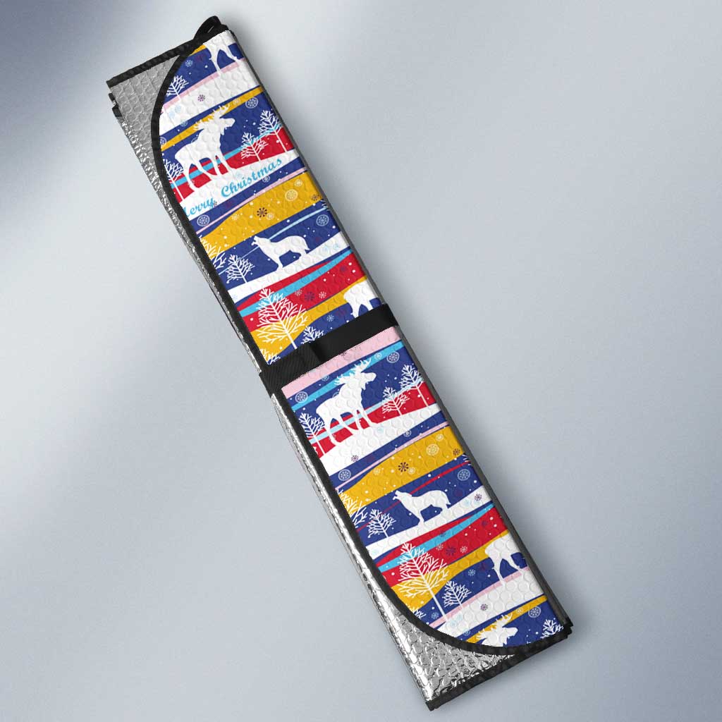 Haiti Christmas Auto Sun Shade with Blue Red Yellow Xmas Santa Sleigh and Coat of Arms - Wonder Print Shop