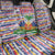 Haiti Christmas Back Car Seat Cover with Blue Red Yellow Xmas Santa Sleigh and Coat of Arms - Wonder Print Shop