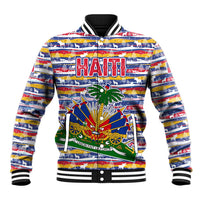 Haiti Christmas Baseball Jacket with Blue Red Yellow Xmas Santa Sleigh and Coat of Arms - Wonder Print Shop
