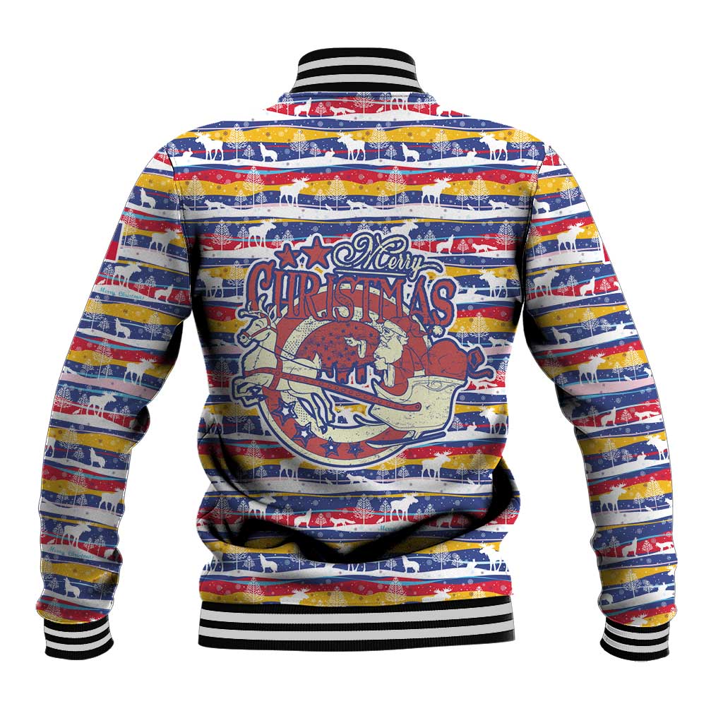 Haiti Christmas Baseball Jacket with Blue Red Yellow Xmas Santa Sleigh and Coat of Arms - Wonder Print Shop
