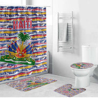 Haiti Christmas Bathroom Set with Blue Red Yellow Xmas Santa Sleigh and Coat of Arms - Wonder Print Shop