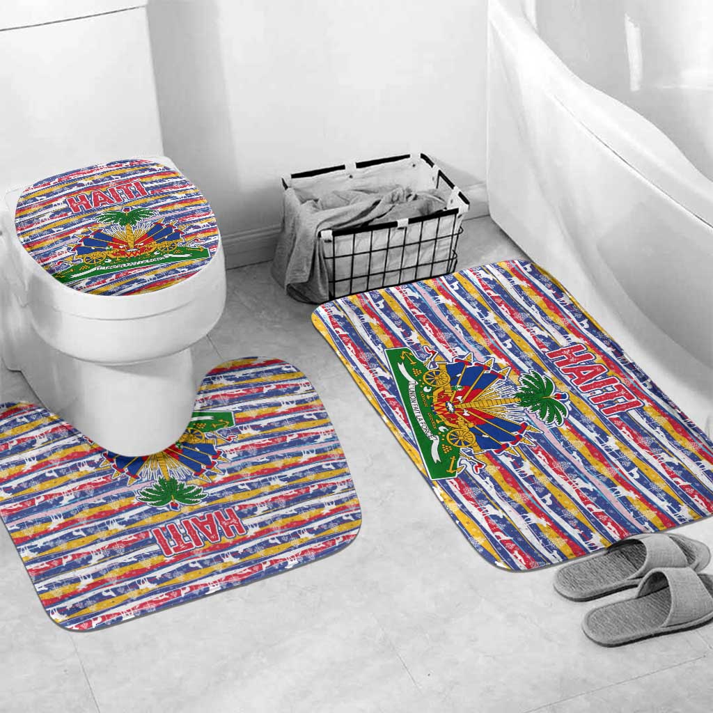 Haiti Christmas Bathroom Set with Blue Red Yellow Xmas Santa Sleigh and Coat of Arms - Wonder Print Shop