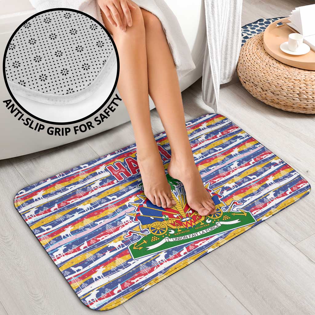 Haiti Christmas Bathroom Set with Blue Red Yellow Xmas Santa Sleigh and Coat of Arms - Wonder Print Shop