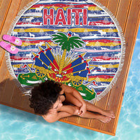 Haiti Christmas Beach Blanket with Blue Red Yellow Xmas Santa Sleigh and Coat of Arms - Wonder Print Shop