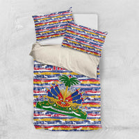 Haiti Christmas Bedding Set with Blue Red Yellow Xmas Santa Sleigh and Coat of Arms - Wonder Print Shop