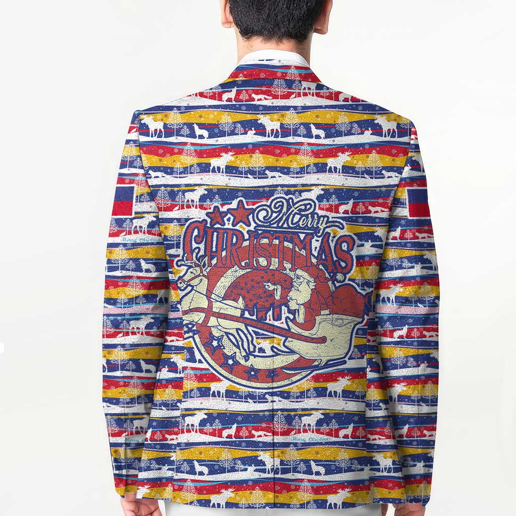 Haiti Christmas Blazer with Blue Red Yellow Xmas Santa Sleigh and Coat of Arms - Wonder Print Shop