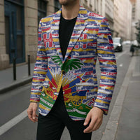 Haiti Christmas Blazer with Blue Red Yellow Xmas Santa Sleigh and Coat of Arms - Wonder Print Shop