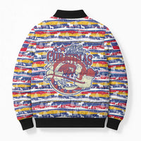 Haiti Christmas Bomber Puffer Jacket with Blue Red Yellow Xmas Santa Sleigh and Coat of Arms - Wonder Print Shop