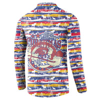 Haiti Christmas Button Sweatshirt with Blue Red Yellow Xmas Santa Sleigh and Coat of Arms - Wonder Print Shop