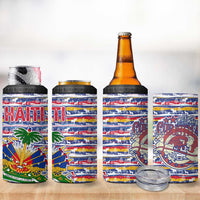 Haiti Christmas 4 in 1 Can Cooler Tumbler with Blue Red Yellow Xmas Santa Sleigh and Coat of Arms - Wonder Print Shop
