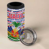 Haiti Christmas 4 in 1 Can Cooler Tumbler with Blue Red Yellow Xmas Santa Sleigh and Coat of Arms - Wonder Print Shop