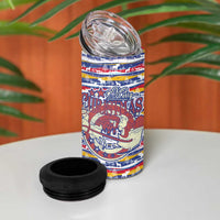 Haiti Christmas 4 in 1 Can Cooler Tumbler with Blue Red Yellow Xmas Santa Sleigh and Coat of Arms - Wonder Print Shop