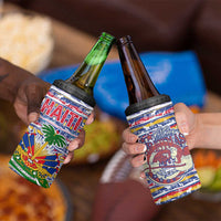 Haiti Christmas 4 in 1 Can Cooler Tumbler with Blue Red Yellow Xmas Santa Sleigh and Coat of Arms - Wonder Print Shop