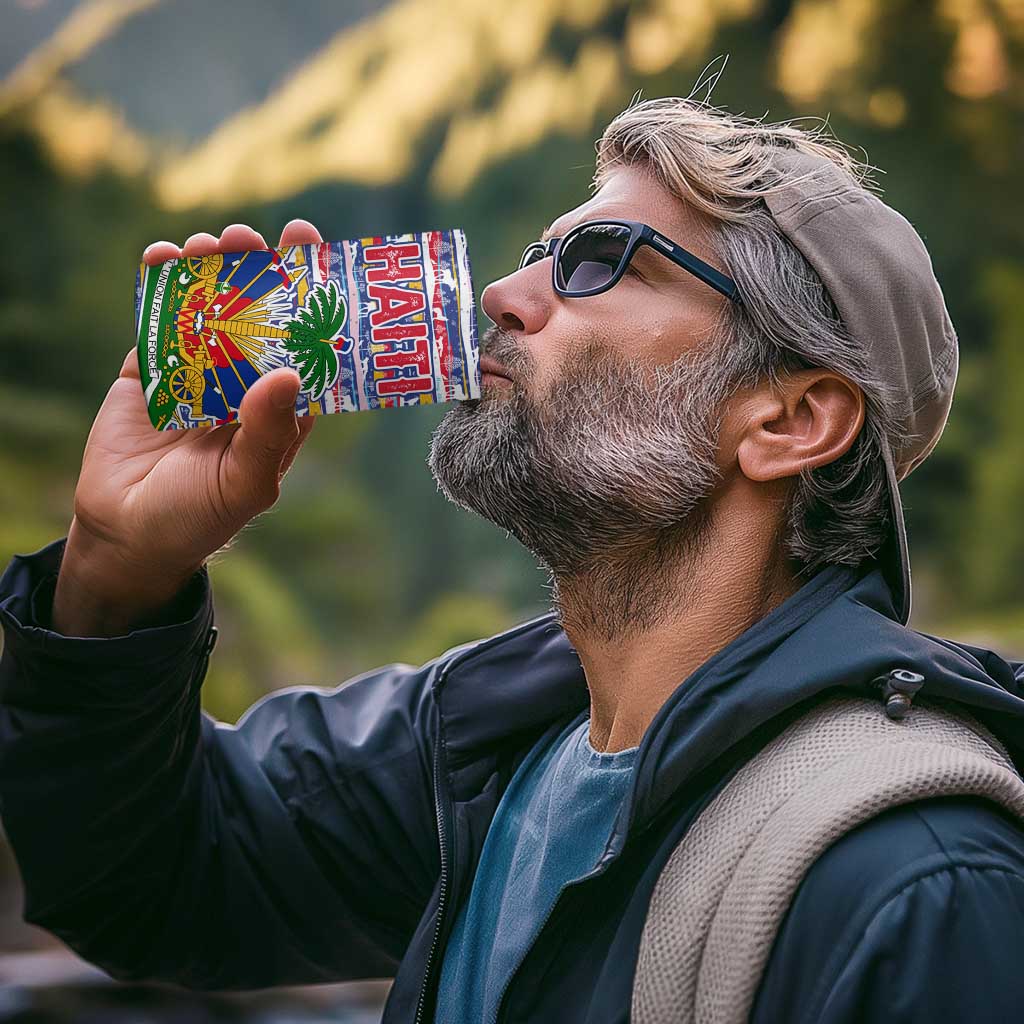 Haiti Christmas 4 in 1 Can Cooler Tumbler with Blue Red Yellow Xmas Santa Sleigh and Coat of Arms - Wonder Print Shop