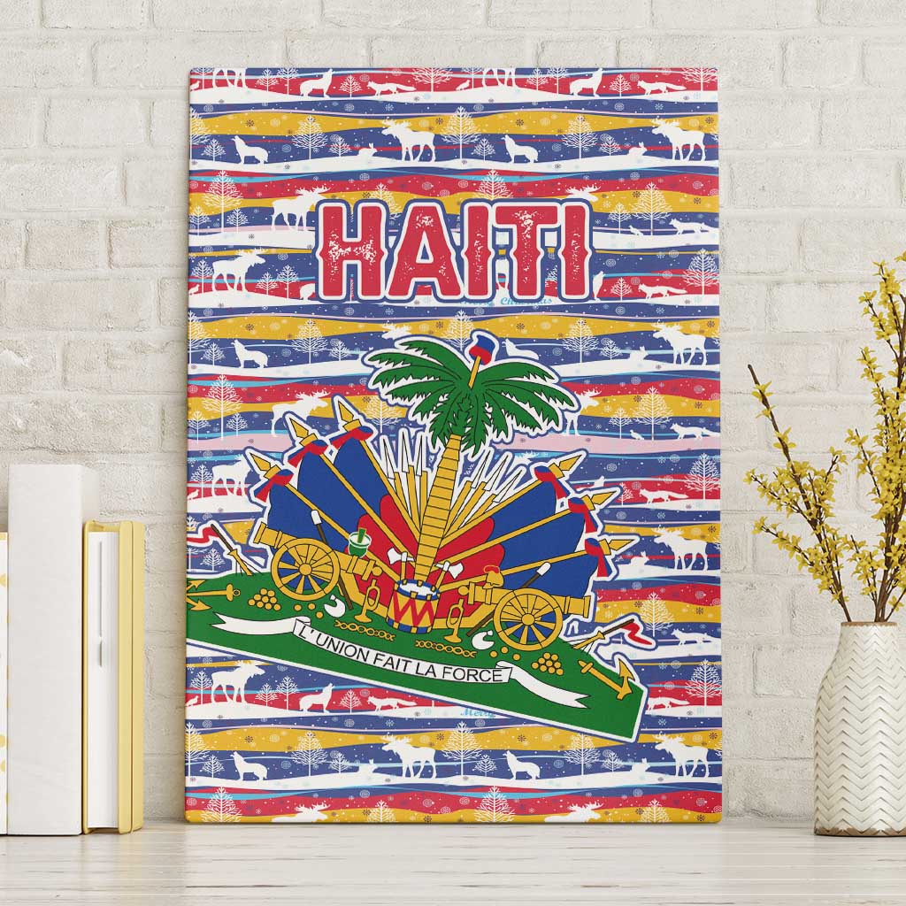 Haiti Christmas Canvas Wall Art with Blue Red Yellow Xmas Santa Sleigh and Coat of Arms - Wonder Print Shop