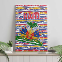 Haiti Christmas Canvas Wall Art with Blue Red Yellow Xmas Santa Sleigh and Coat of Arms - Wonder Print Shop