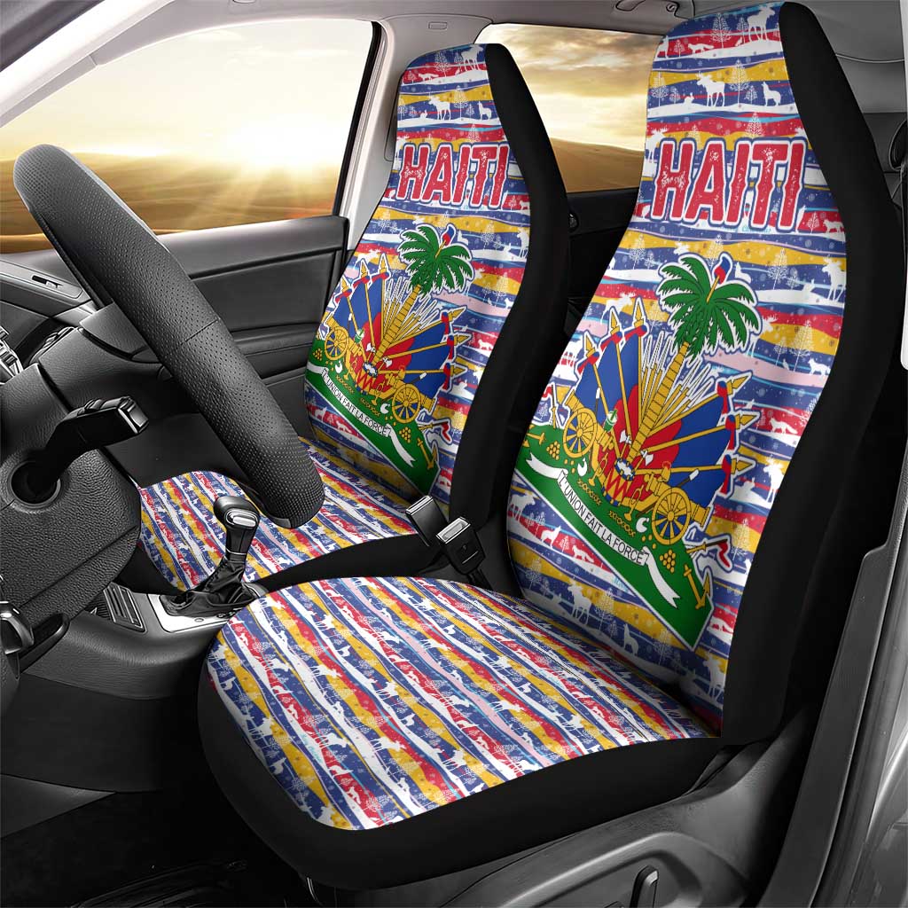 Haiti Christmas Car Seat Cover with Blue Red Yellow Xmas Santa Sleigh and Coat of Arms - Wonder Print Shop