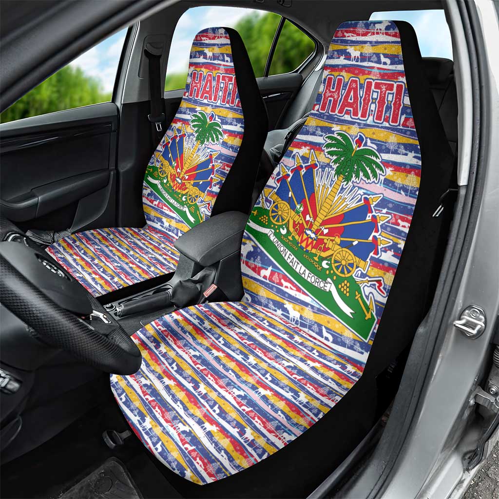 Haiti Christmas Car Seat Cover with Blue Red Yellow Xmas Santa Sleigh and Coat of Arms - Wonder Print Shop