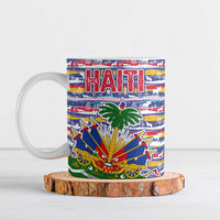 Haiti Christmas Ceramic Mug with Blue Red Yellow Xmas Santa Sleigh and Coat of Arms - Wonder Print Shop
