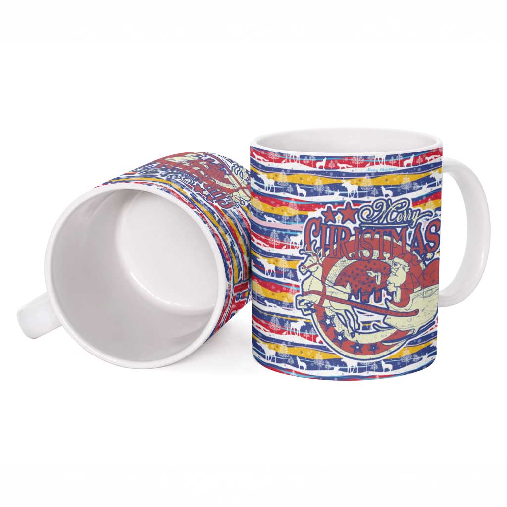 Haiti Christmas Ceramic Mug with Blue Red Yellow Xmas Santa Sleigh and Coat of Arms - Wonder Print Shop