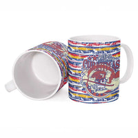 Haiti Christmas Ceramic Mug with Blue Red Yellow Xmas Santa Sleigh and Coat of Arms - Wonder Print Shop