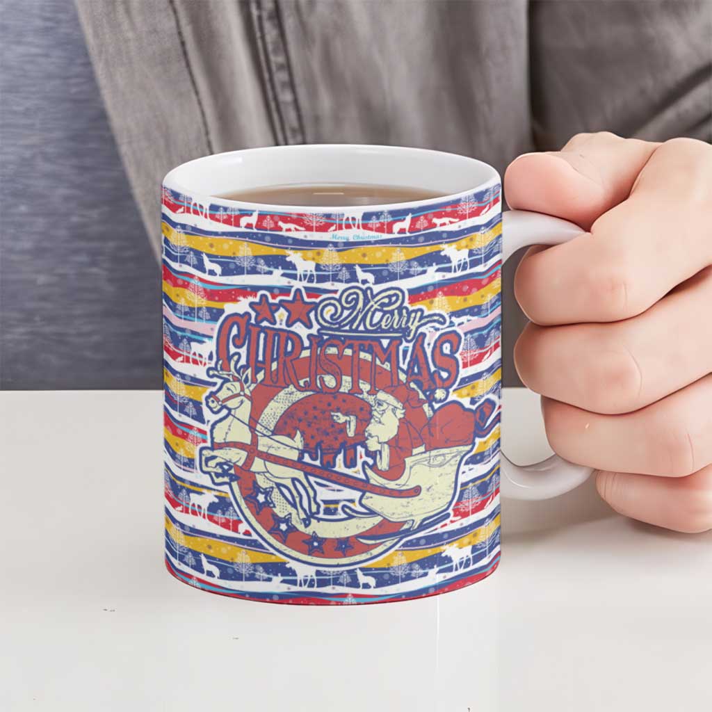 Haiti Christmas Ceramic Mug with Blue Red Yellow Xmas Santa Sleigh and Coat of Arms - Wonder Print Shop
