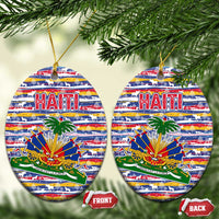 Haiti Christmas Ceramic Ornament with Blue Red Yellow Xmas Santa Sleigh and Coat of Arms - Wonder Print Shop