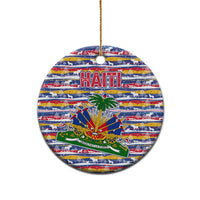 Haiti Christmas Ceramic Ornament with Blue Red Yellow Xmas Santa Sleigh and Coat of Arms - Wonder Print Shop