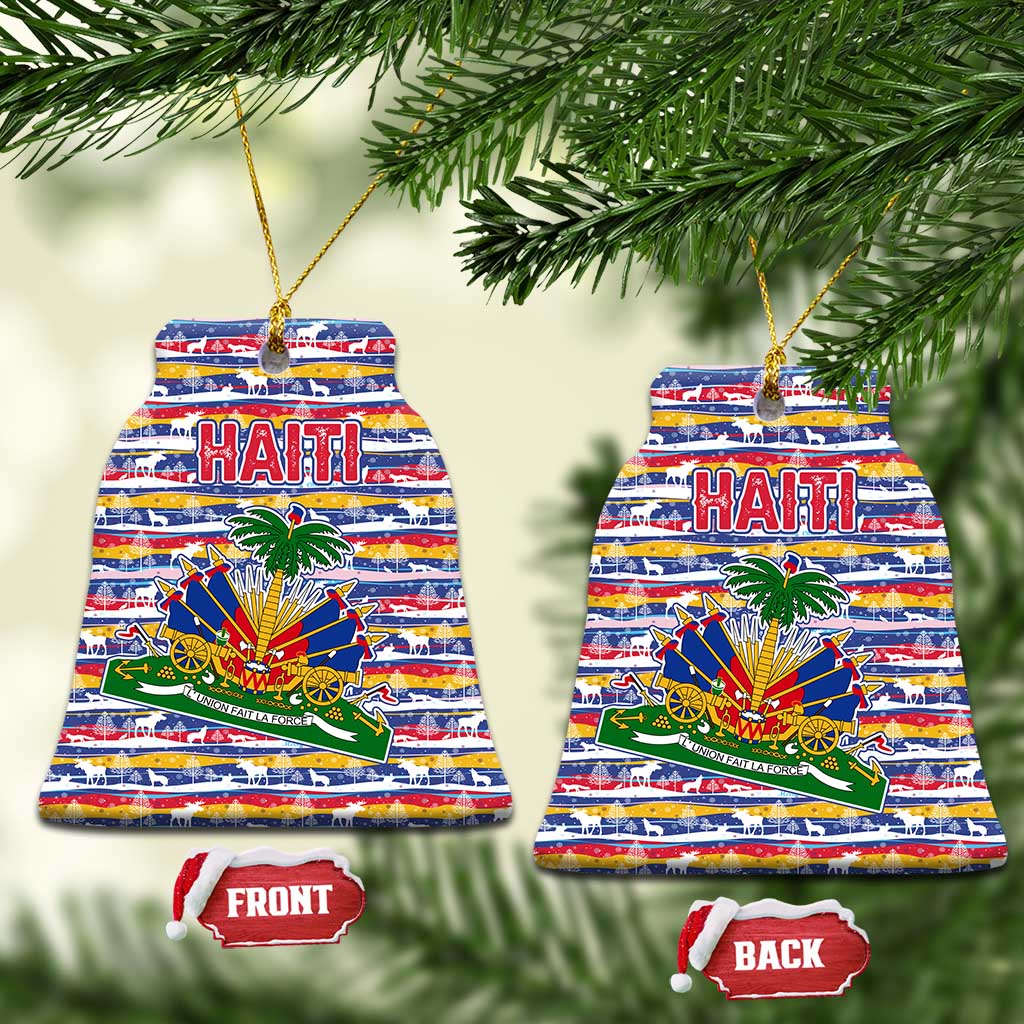 Haiti Christmas Ceramic Ornament with Blue Red Yellow Xmas Santa Sleigh and Coat of Arms - Wonder Print Shop