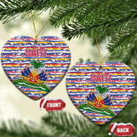 Haiti Christmas Ceramic Ornament with Blue Red Yellow Xmas Santa Sleigh and Coat of Arms - Wonder Print Shop